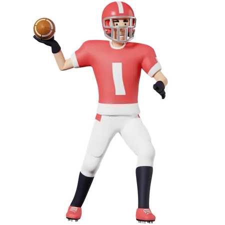American Football-Spieler wirft Ball  3D Illustration