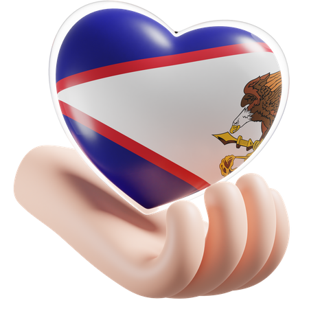 American Samoa Flag Heart Hand Care  3D Icon