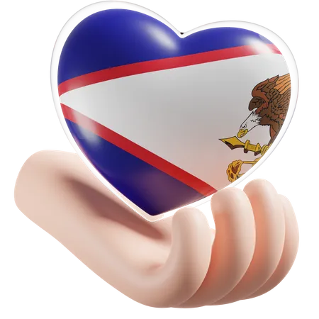 American Samoa Flag Heart Hand Care 3D Icon