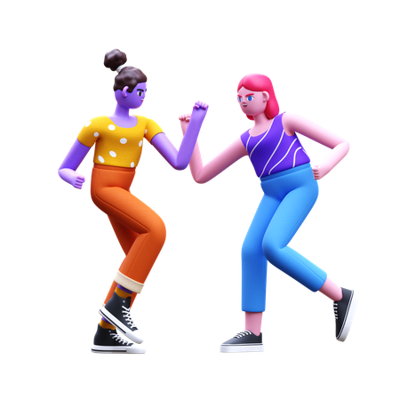 Amies féminines dansant  3D Illustration