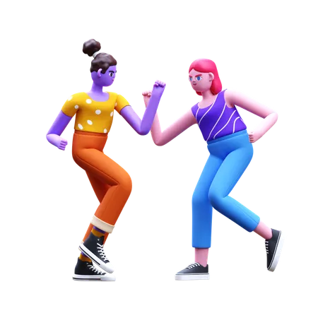 Amies féminines dansant  3D Illustration