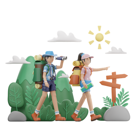 Amigos estão partindo para uma aventura  3D Illustration