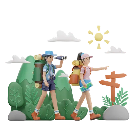 Amigos estão partindo para uma aventura  3D Illustration