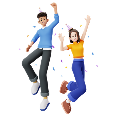 Amigos felices saltando  3D Icon