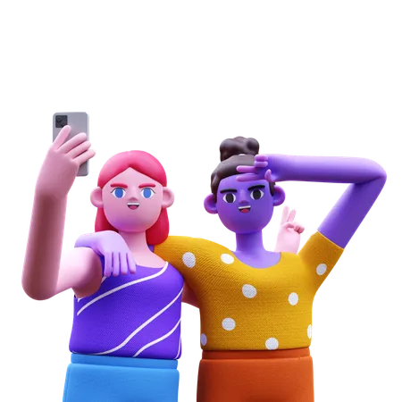 Amigos tirando selfie  3D Illustration