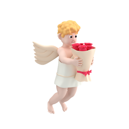 Amor Junge mit Blumenstrauß  3D Icon