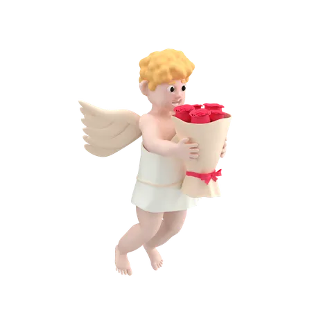 Amor Junge mit Blumenstrauß  3D Icon