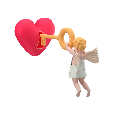 Amor Junge mit Schlüssel  3D Icon
