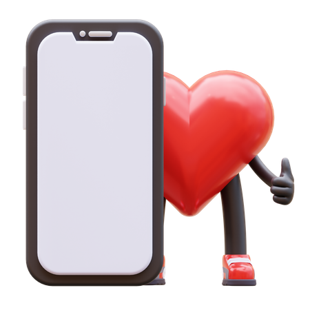 Personagem de amor apresentando tela de smartphone em branco  3D Illustration