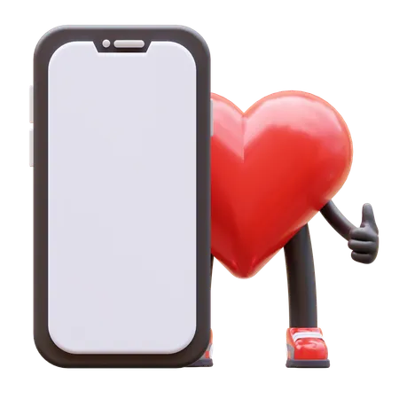 Personagem de amor apresentando tela de smartphone em branco  3D Illustration