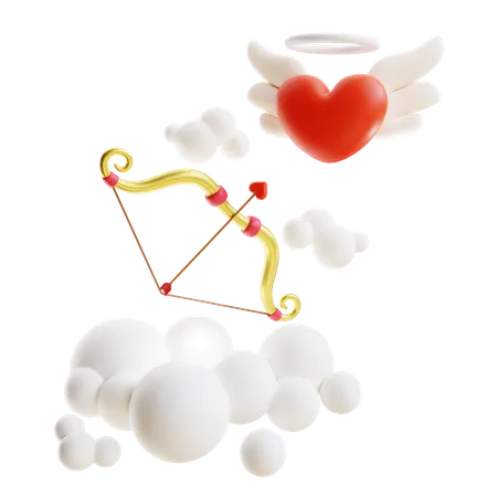 Amorpfeil und fliegendes Herz  3D Illustration