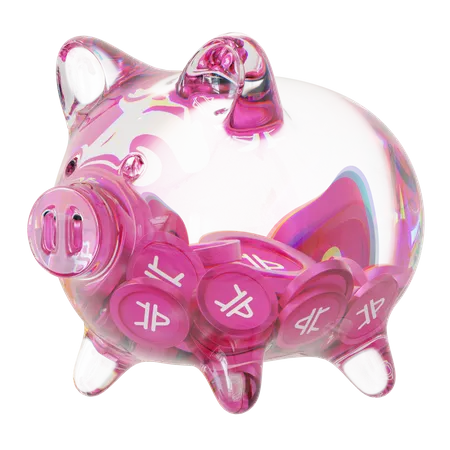 Amp Clear Glass Piggy Bank con pilas decrecientes de criptomonedas  3D Icon