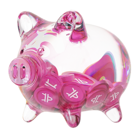 Amp Clear Glass Piggy Bank With Decreasing Piles Of Crypto Coins  3D Icon