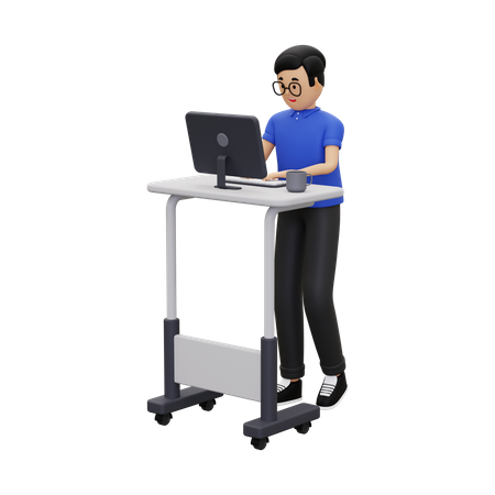 An employee is working on a desktop computer  3D Illustration