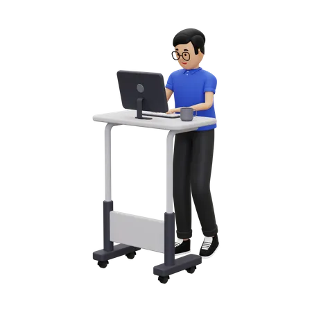 An employee is working on a desktop computer  3D Illustration