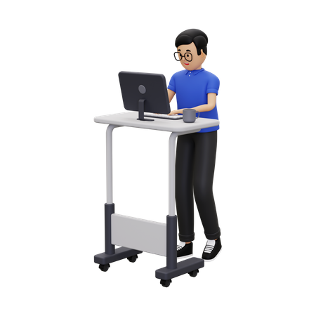 An employee is working on a desktop computer 3D Illustration
