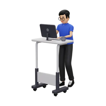 An employee is working on a desktop computer 3D Illustration