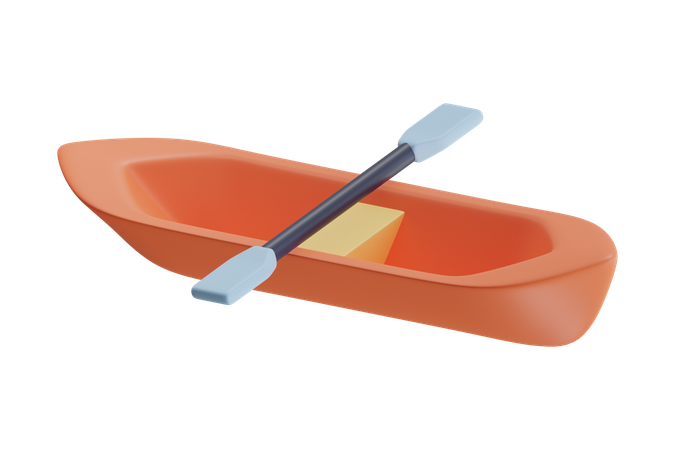 An Orange Kayak With Paddle  3D Icon