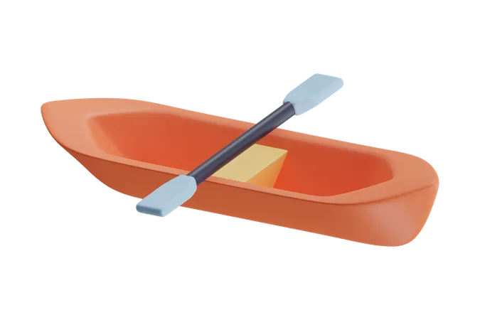 An Orange Kayak With Paddle  3D Icon