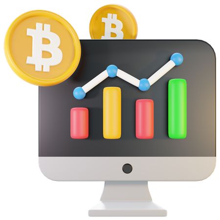 Análisis de bitcoins en línea  3D Illustration