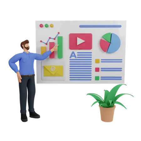 Análisis del desempeño empresarial con gráficos.  3D Illustration