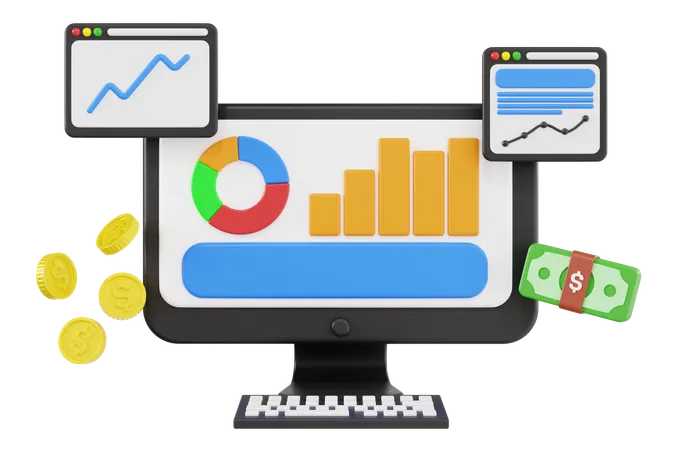 Análisis financiero en línea  3D Illustration