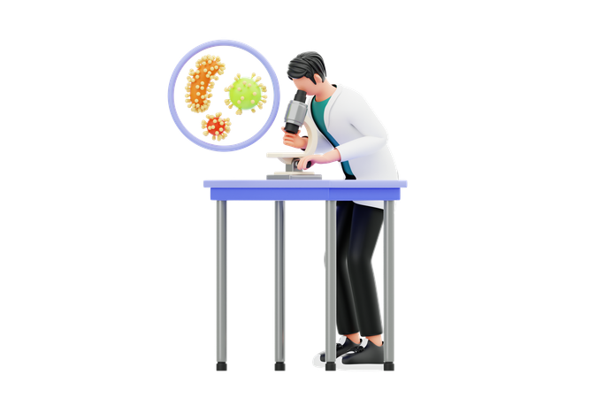 Análisis de microscopio  3D Illustration