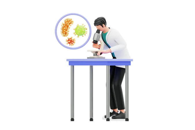 Análisis de microscopio  3D Illustration