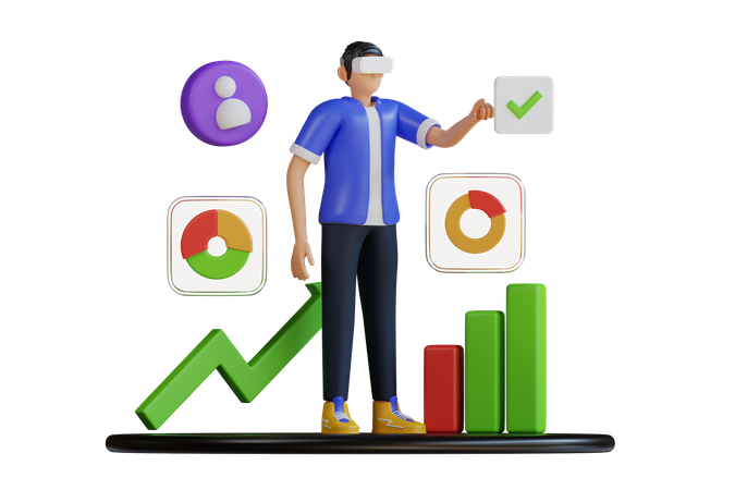 Analyse commerciale en utilisant la réalité virtuelle  3D Illustration