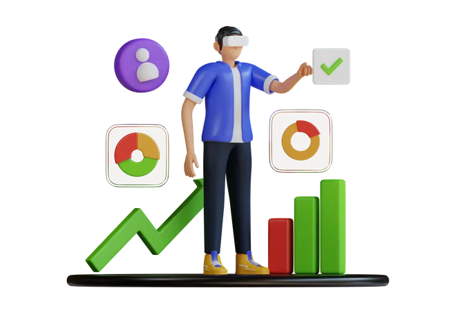 Analyse commerciale en utilisant la réalité virtuelle  3D Illustration