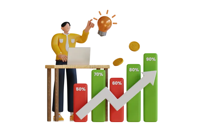 Analyser la croissance financière  3D Illustration