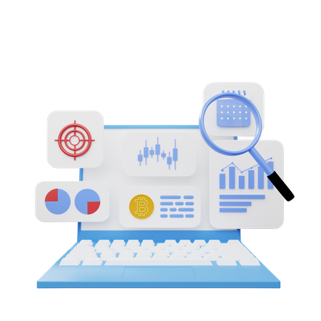 Analyse du commerce des crypto-monnaies en ligne  3D Illustration