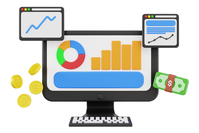 Analyse financière en ligne  3D Illustration