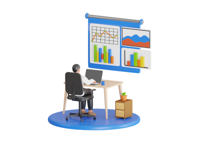 Analyst working on business analytics dashboard with KPI  3D Illustration