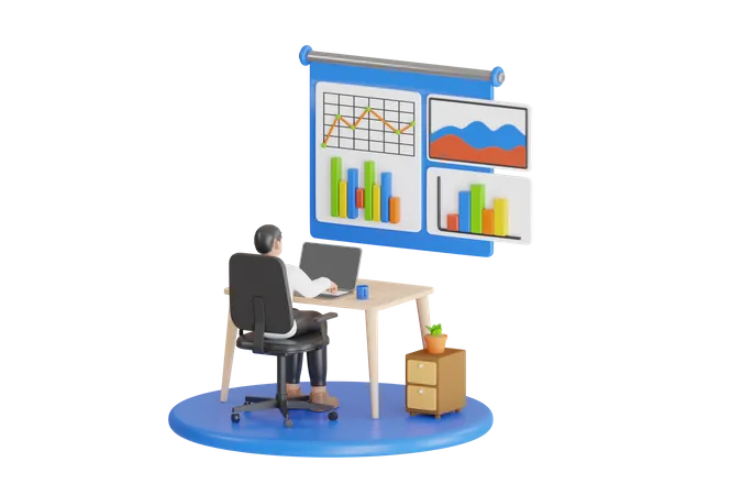 3 D Analyst Working On Business Analytics Dashboard With KPI Charts And Metrics To Analyze Data And Create Insight Reports 3 D Illustration 3D Illustration