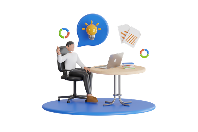 Analyst working on laptop and analyzing statistical information  3D Icon