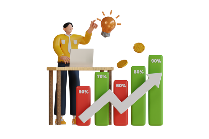 Analyzing financial growth  3D Illustration