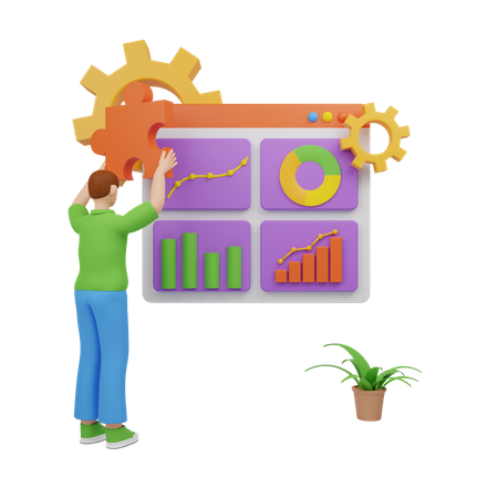 Analyzing sales growth chart 3D Illustration