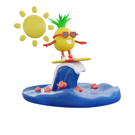 3 D Renderdesign Eines Sussen Ananas Charakters Fur Den Sommerurlaub 3D Illustration