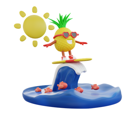 Ananas faisant du surf  3D Illustration