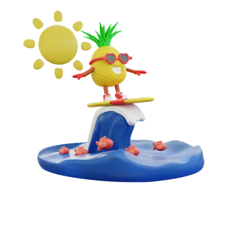 Ananas faisant du surf  3D Illustration