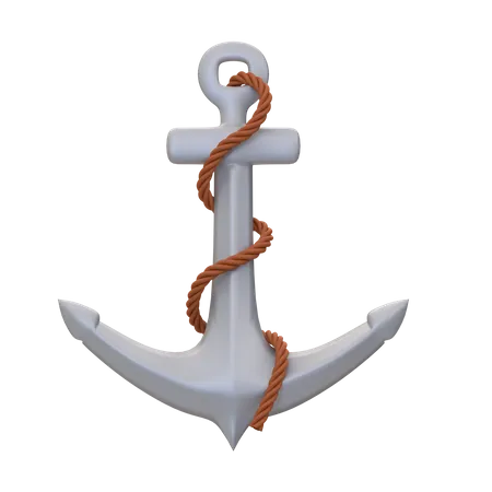 3 D Rendering Iron Anchor With Rope Summer 3 D Icon 3D Illustration