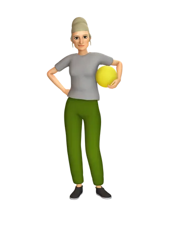 Anciana sosteniendo la pelota en la mano  3D Illustration
