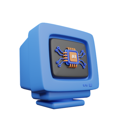 Ancien moniteur avec puce ai  3D Icon