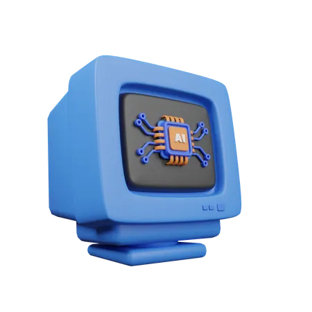 Ancien moniteur avec puce ai  3D Icon