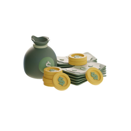 And Coin Bag  3D Icon