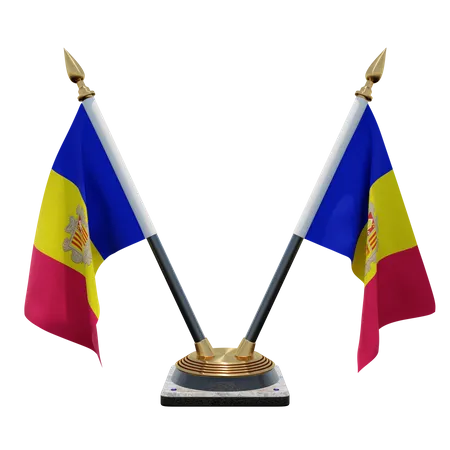 Andorra Doppelter Tischflaggenständer  3D Flag