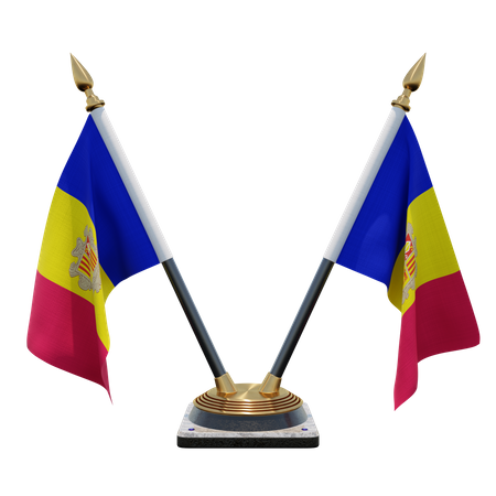 Andorra Double Desk Flag Stand 3D Illustration