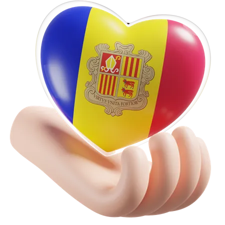 Andorra Flag Heart Hand Care  3D Icon