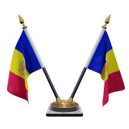 Support de drapeau de bureau double (V) d'Andorre  3D Icon
